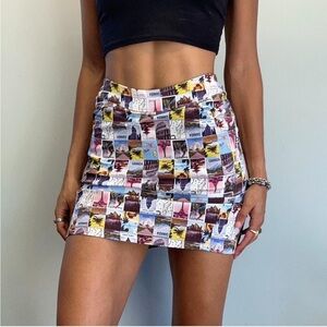 CHARLIE B Colorful Postcard Print Mini Skirt Size 10